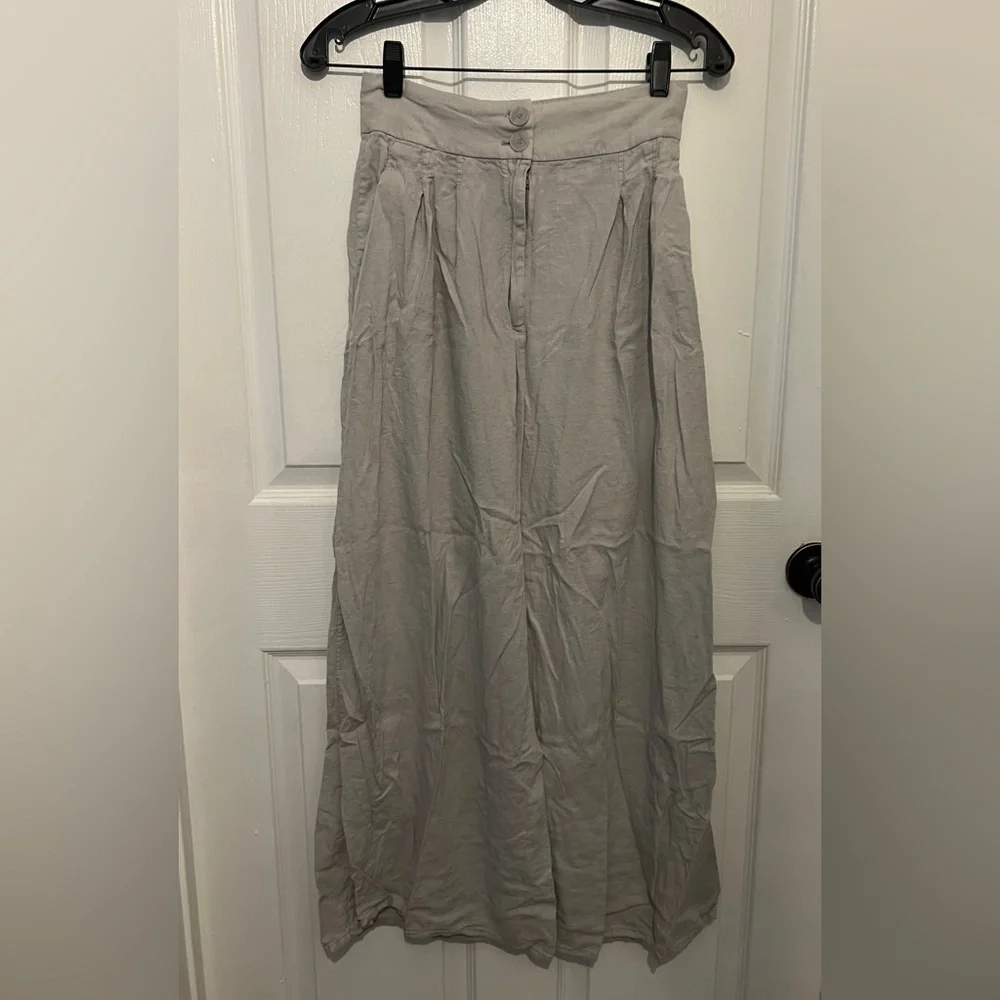 ZARA Women’s Gray Linen Blend High Waist Wide Leg Pants Size XS
